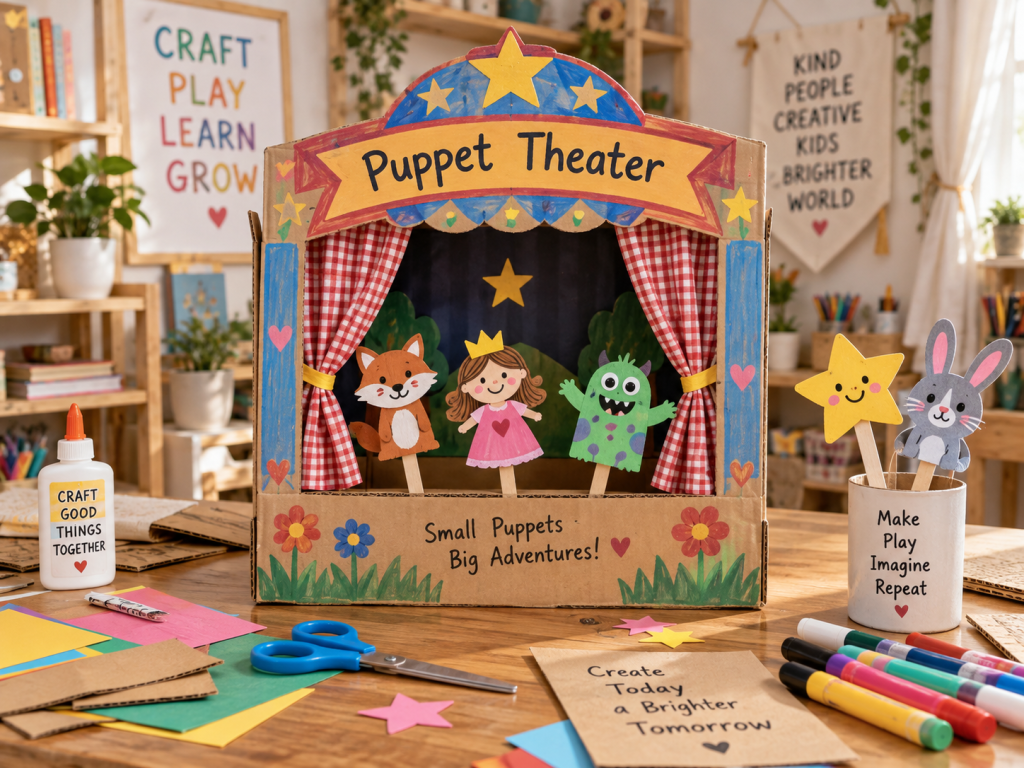 Cozy Cardboard Puppet Theater Craft Scene