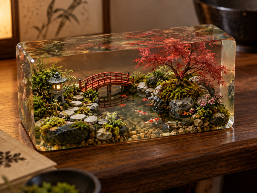 Resin-Encased Japanese Garden Diorama